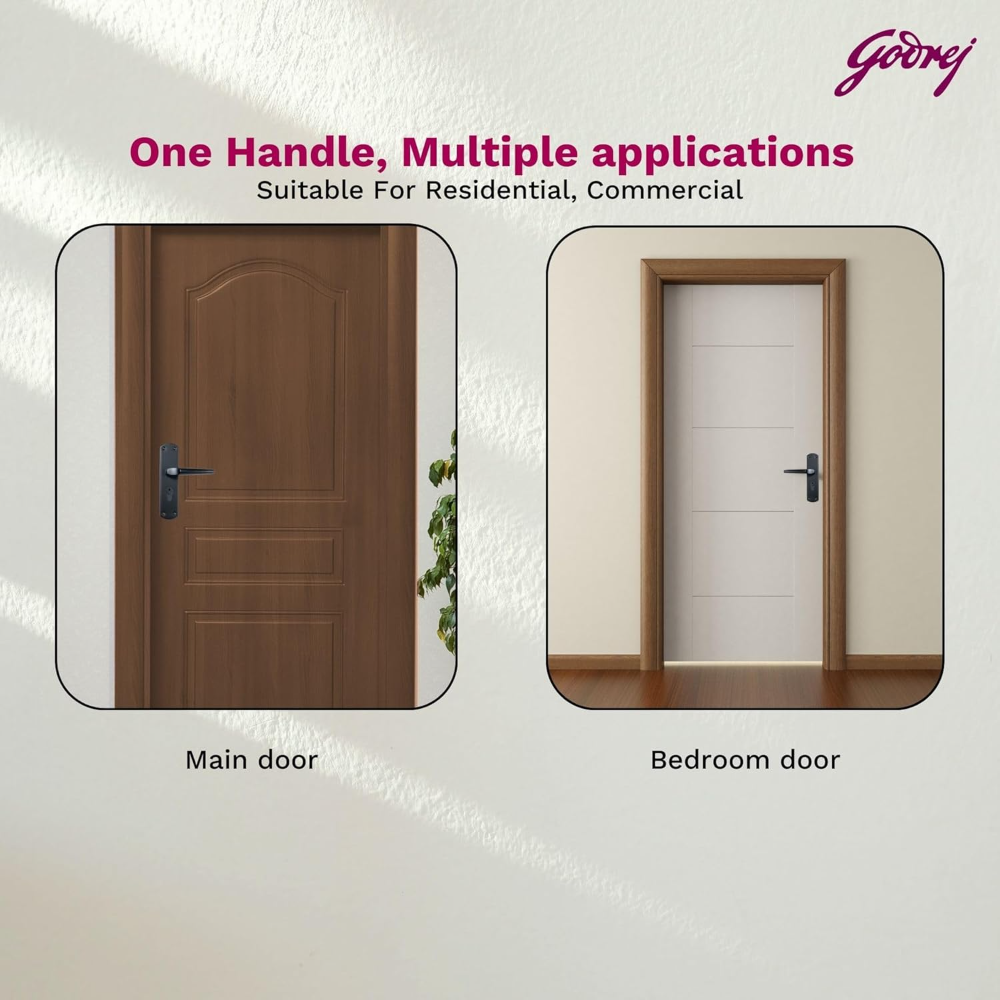 Godrej Mortise Lock I Handle Set 1CK EM01 I Matt Black Finish I 6-Lever Lock I 3 Keys I Double Throw I Left or Right Handed Door Operation I Mortise Lock with Latch for Home | 5 Years Warranty